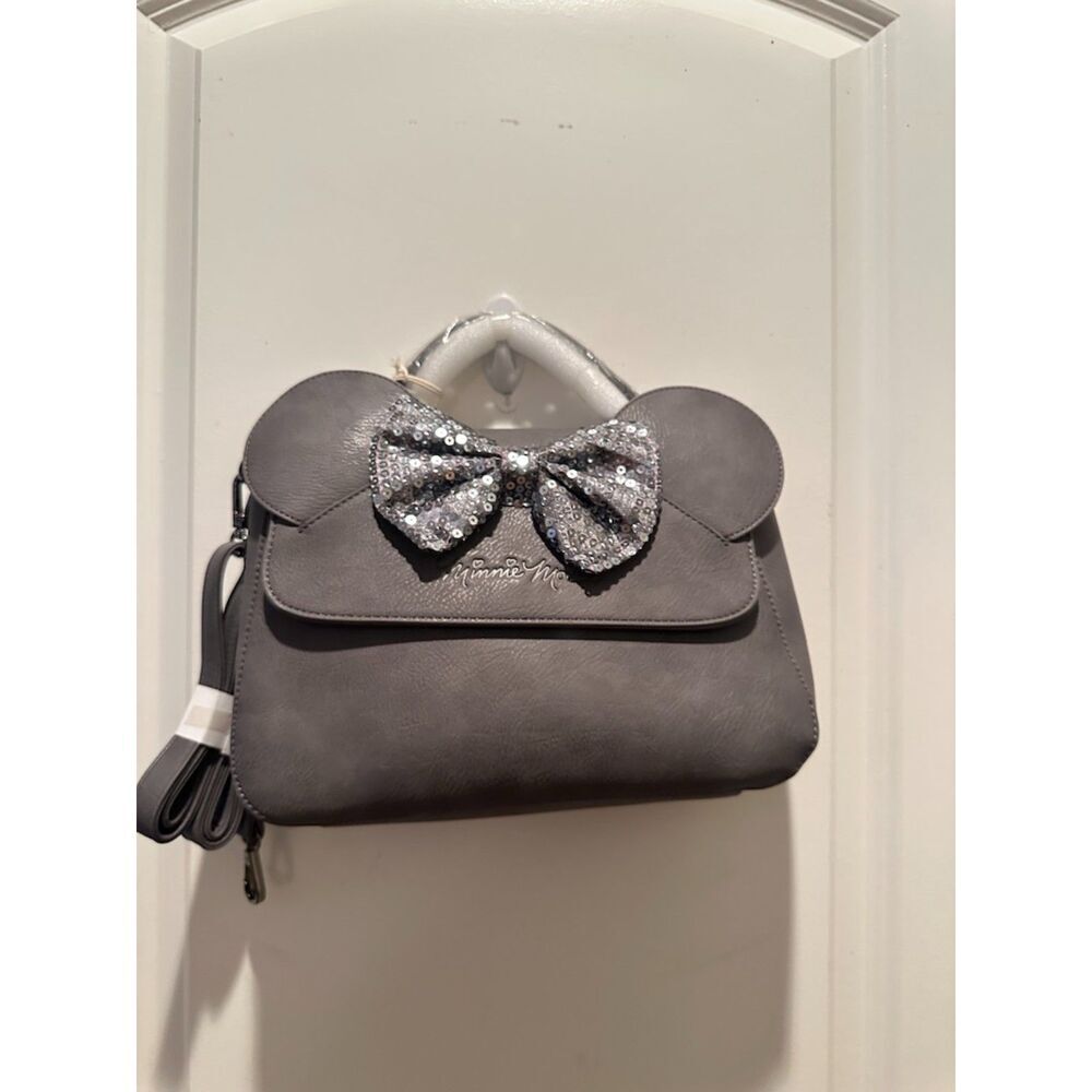 NEW Loungefly Disney Minnie Mouse Grey Crossbody with Sequin Bow